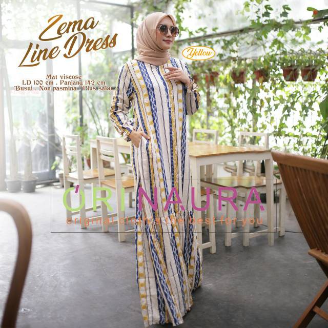 Zema Line Original Naura / Orinaura Gamis Longdress Maxi Material Katun Rayon Viscose Premium