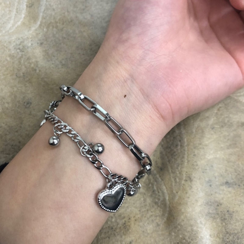 Gelang Bentuk Hati Model Double Layer Gaya Harajuku