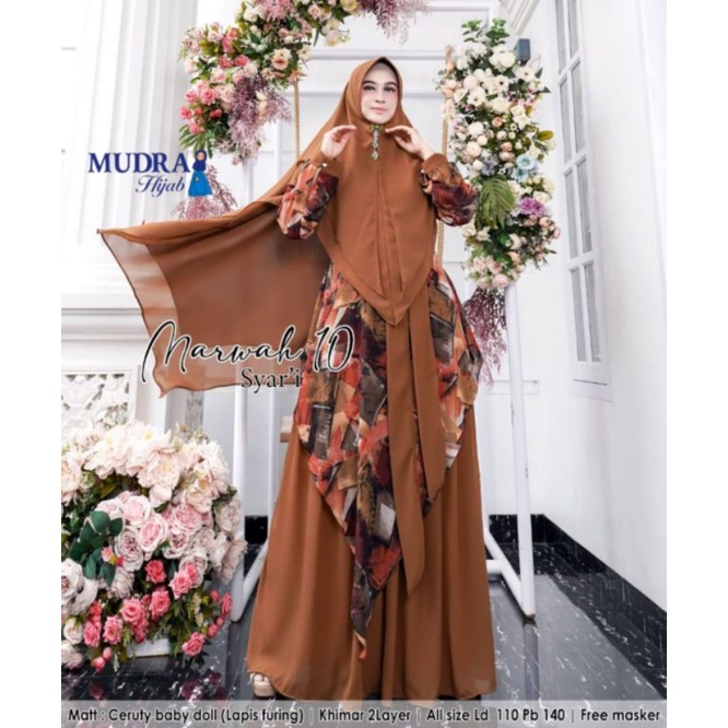 GAMIS SYARI MARWAH #10, CANTIK DAN ANGGUN ORIGINAL MUDRA HIJAB, CERUTY BABYDOLL FULL FURING, CUTTING