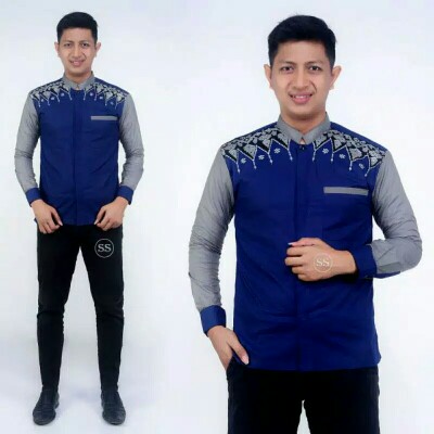 Batik Kalongan | Koko Batik Bordir Lengan Panjang Edisi Lebaran Size S M L Xl