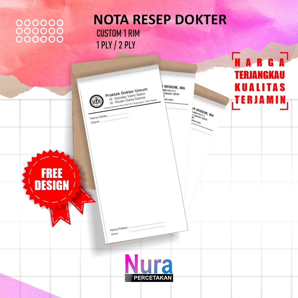 

CUSTOM CETAK NOTA RESEP FREE DESAIN UKURAN 1/3 A4 (9,9 X 21 CM) 1 RIM