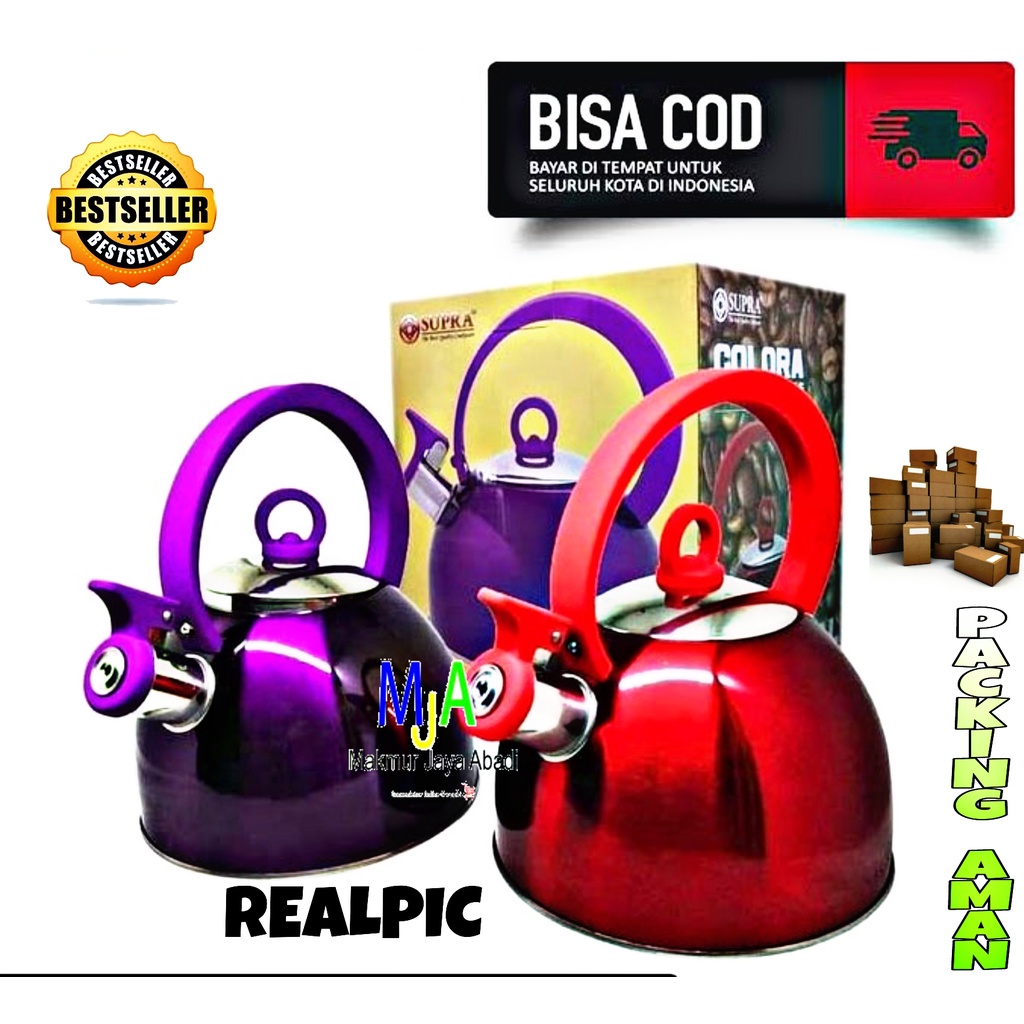 PROMO (BISA COD) TEKO SIUL SUPRA COLORA 2 Liter / Kettle Supra Original / Teko Bunyi Ceret Supra Warna / Teko Colora