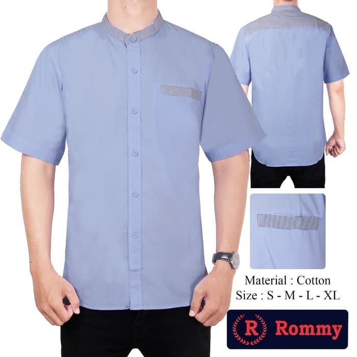 terbaru Kemeja Koko Pria Rommy Lengan Pendek - Biru Muda