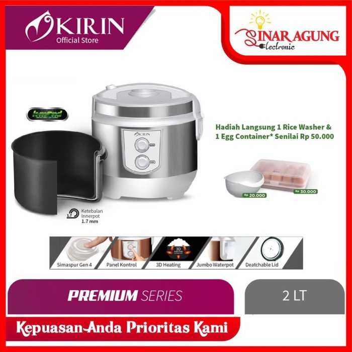KIRIN RICE COOKER 2.0 LITER KRC390SW / KRC 390 SW [ SILVER WHITE ] Magic Com Besar Original Kecil Pe