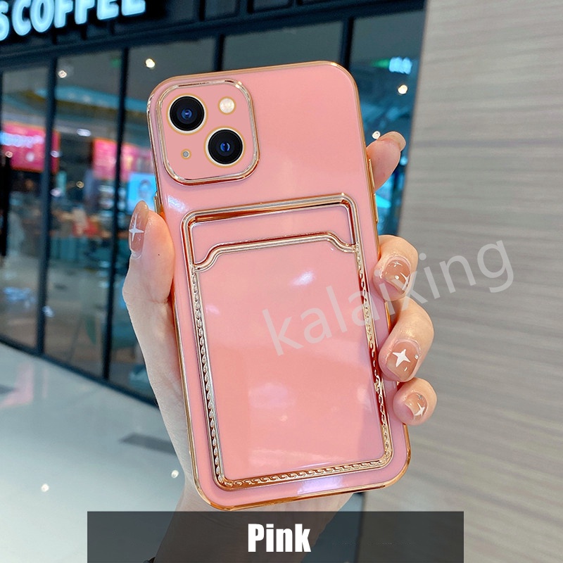 Soft Case Pelindung Lensa Warna Polos Dengan Slot Kartu Untuk iPhone 13 Pro Max 12 Pro