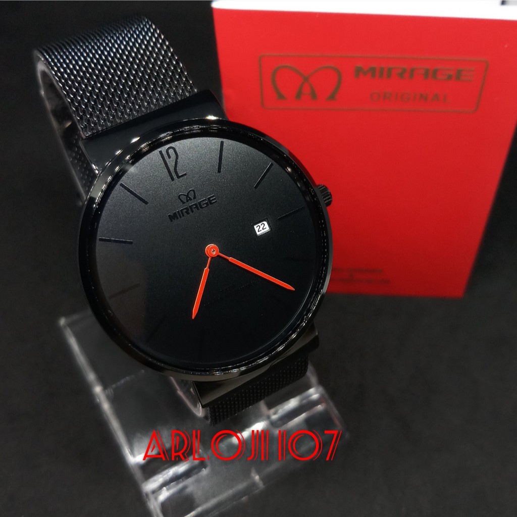 JAM TANGAN MIRAGE PRIA RANTAI PASIR MA 8624 BRP-M BLACK ORIGINAL