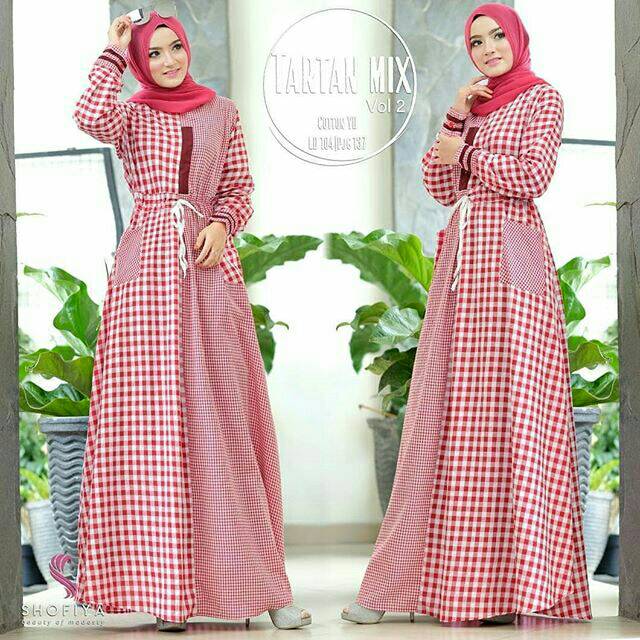 Tartan Mix DRESS MUSLIM, baju wanita, baju gamis, dress, gamis, Baju gamis, fashion wanita