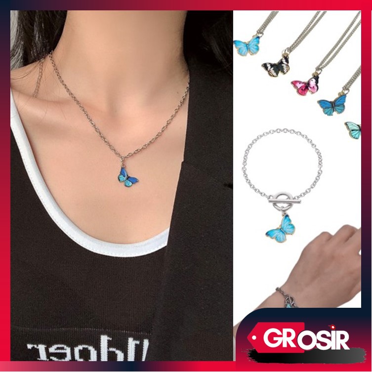 Grosir - K827 Kalung Kupu Kupu / Kalung Korea / Gelang Kupu Kupu / Gelang Korea / Kalung Liontin Wan