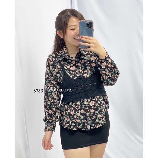 MDLV ~ 8785 SORA 2PCS SET BLOUSE KOREA KEMEJA KOREA SET KEMEJA &amp; VEST FASHION KOREA FASHION IMPORT