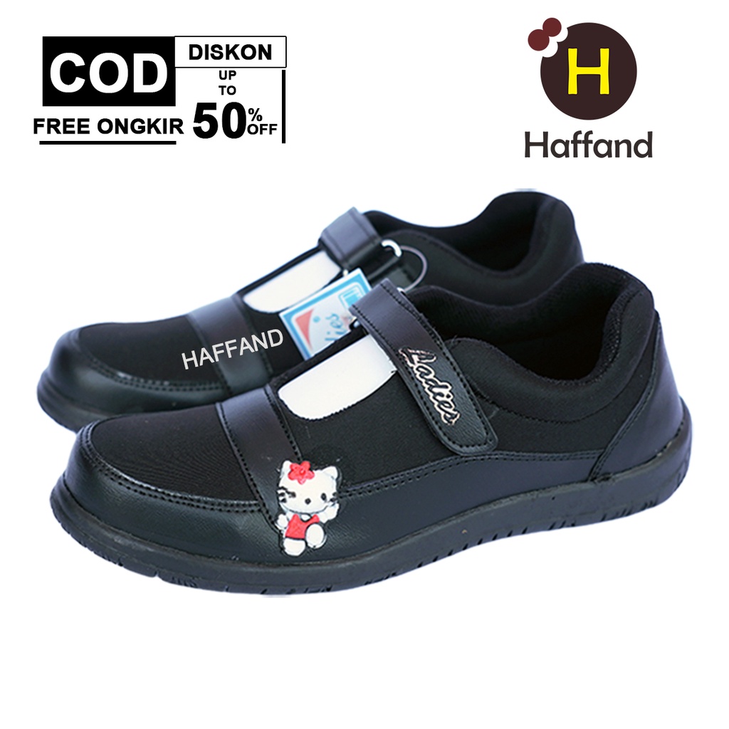 Flat Shoes Anak Perempuan sekolah SD dan TK/spotty hello kitty hitam 26-35