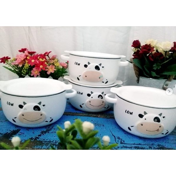  MANGKOK KERAMIK MOTIF  CUTE COW SAPI MOOLOVERS PANCI 