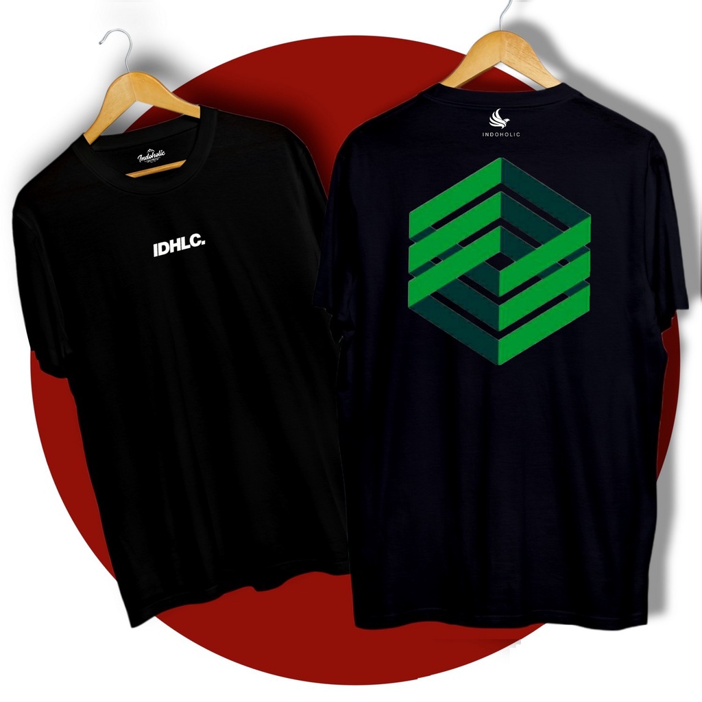 Indoholic Atasan Baju Pakaian Pria Cowok wanita Kaos Distro Murah terbaru Combed 100% Original 3D Square Green