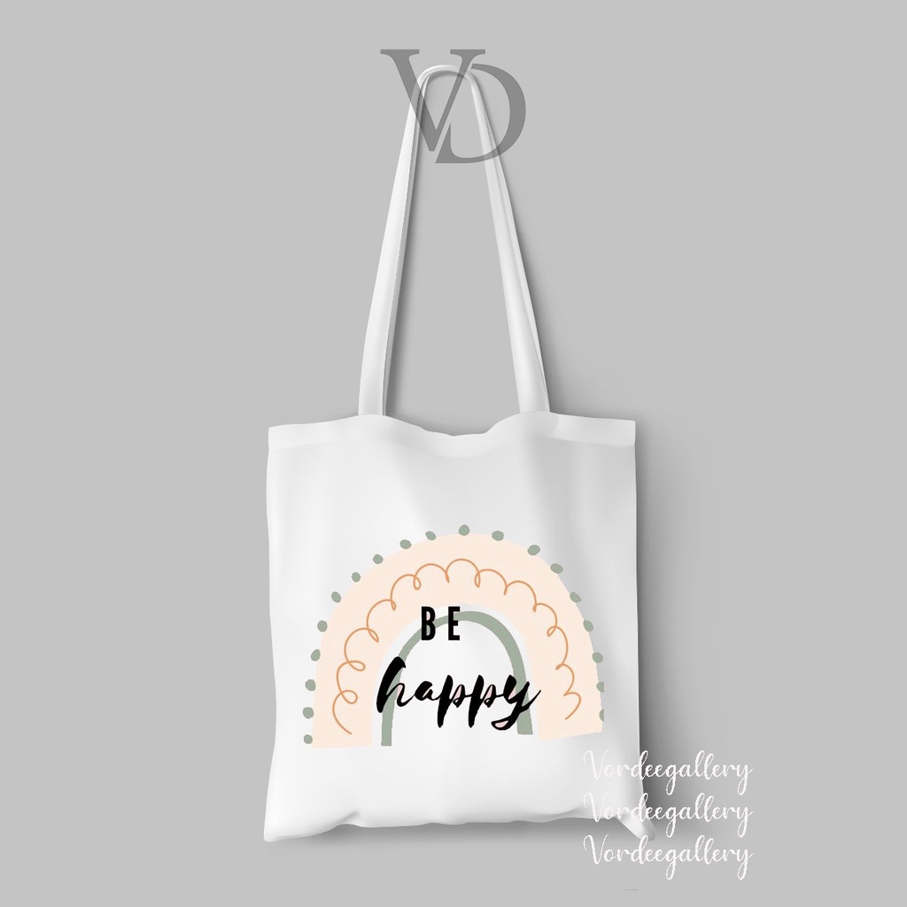 TOTE BAG KANVAS MOTIF RAINBOW QUOTES TERBARU / AESTHETIC TOTE BAG / TAS BELANJA MOTIF PELANGI