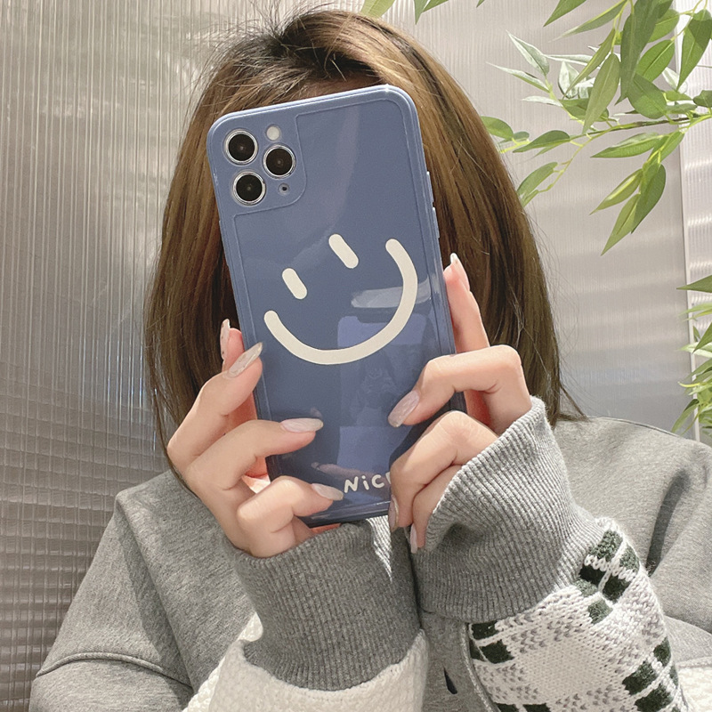 IPHONE Case TPU Soft Phone Warna Solid Smile Face Untuk Iphone14 13 12 Mini 11 Pro Max7 8 Plus Xr Xs Max Se2020