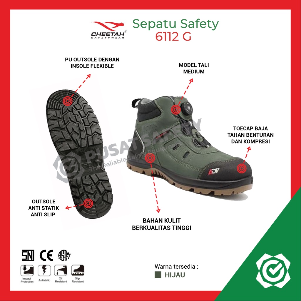 Sepatu Kerja Safety Cheetah Jubatus Forest 6112G