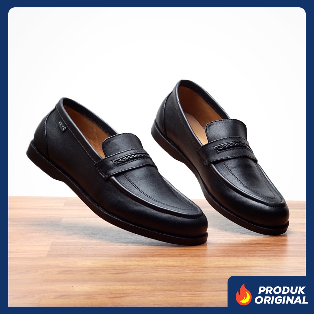 FALSETTO BLACK ORIGINAL x REYL MAN Sepatu Loafers Hitam Kulit Sapi Asli Pria Slip On Simple Casual Semi Formal Kerja Kantor Slop Jalan Santai Hangout Pesta Kondangan Kuliah Selop Resmi Kantoran Genuine Leather Loafer Men Footwear Keren Terbaru Kekinian