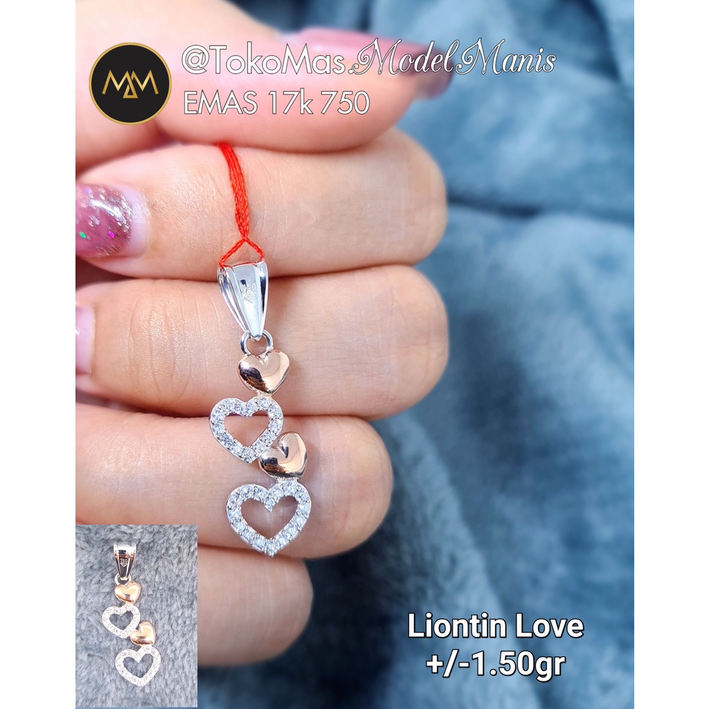 Liontin susun Twin Love emas putih 750 kadar 17k