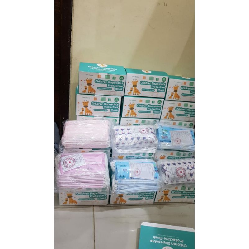 Masker Anak 3ply Masker Children Disposable Protective Mask isi 50pcs