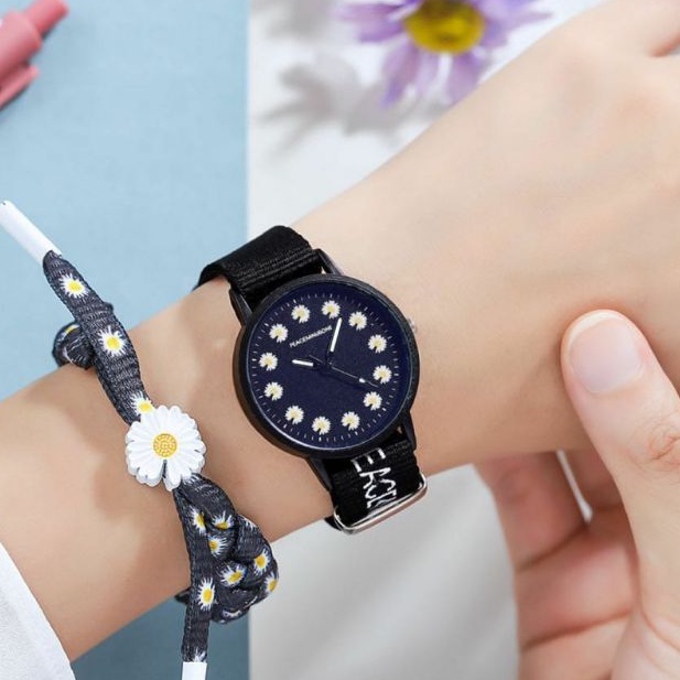 Jam tamgan wanita perempuan cewek ala korea jam tangan remaja wanita cewek perempuan bunga hitam