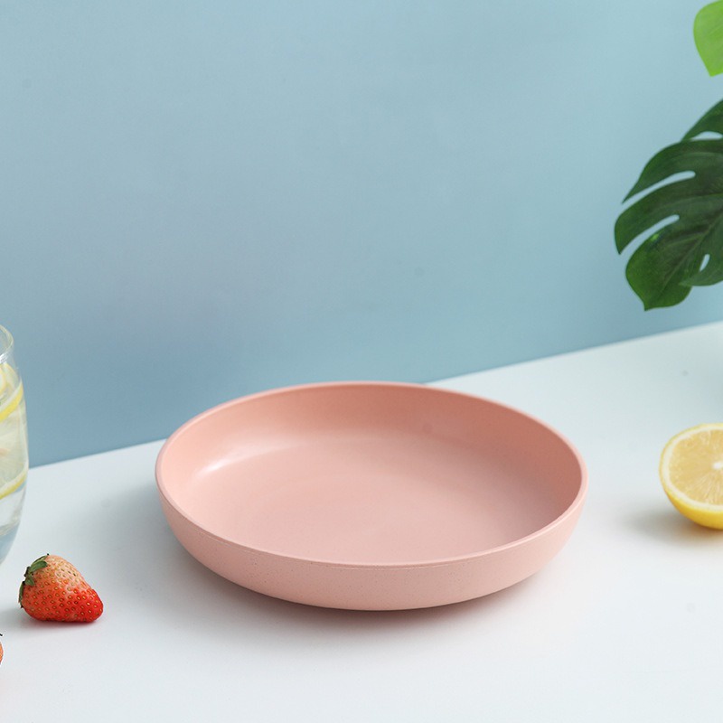 SGJ-S158 Piring Makan Piring Nasi Bulat Jerami Wheatstraw Round Plate BPA free Warna Warni-Pink