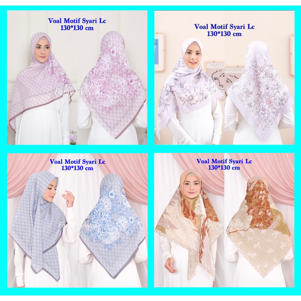 New Hijab |Jilbab Segi Empat Syari Motif LC | Farsya Adeeva Voal Motif Syari Lc | 130 x 130 | SERAGA