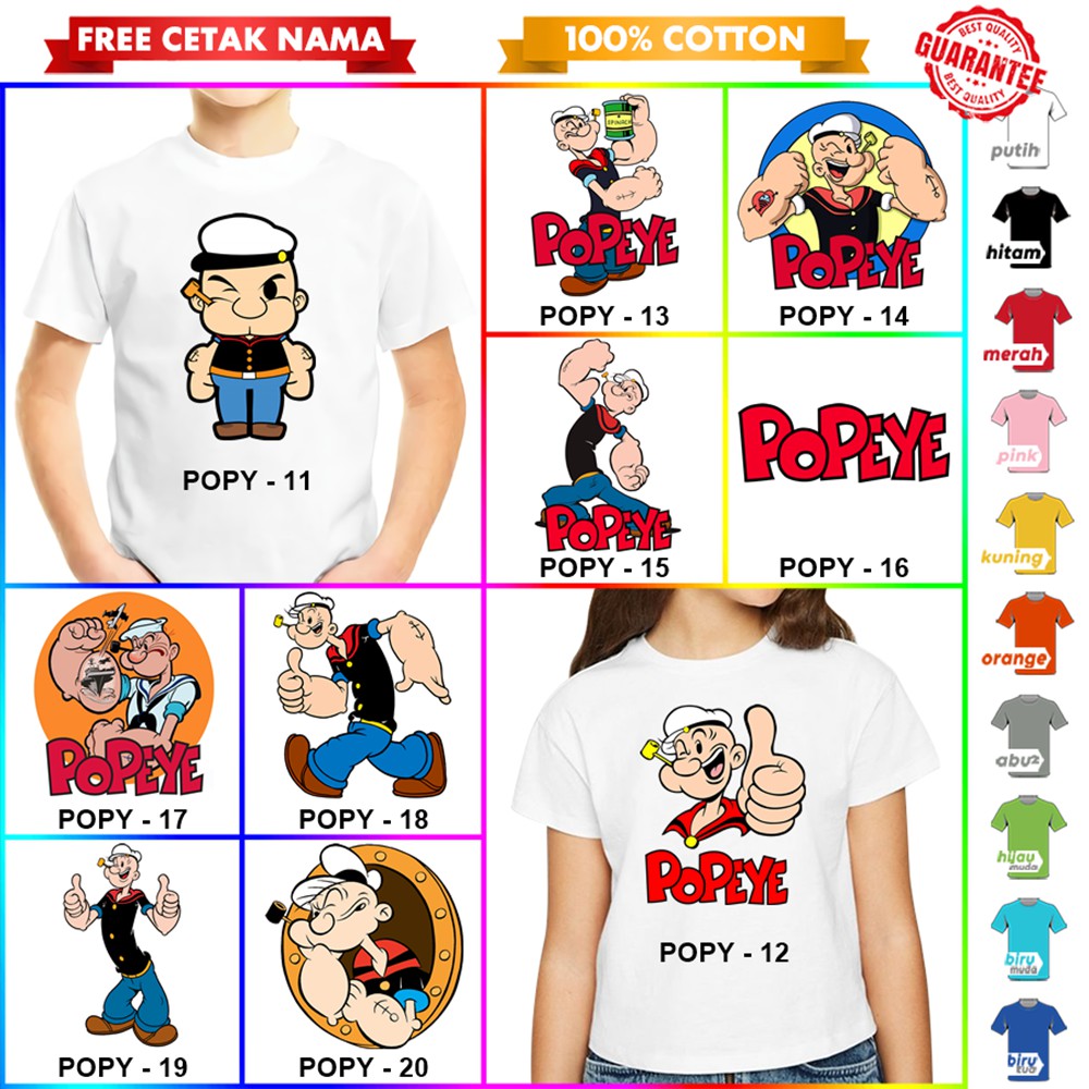 [FREE NAMA!!] Baju Kaos COUPLE  ANAK DAN DEWASA POPEYE  BANYAK MOTIF