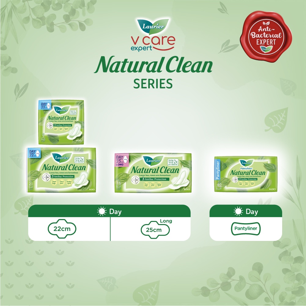 Laurier Natural Clean Pantyliner Daun Sirih Anti Bakteri - Bersih Alami Cegah Bau Isi 40 Buah Twin Pack