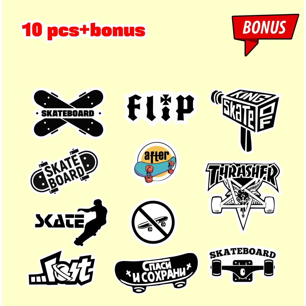 

Paket Stiker Skateboard Isi 10 pcs +bonus HYPEBEAST bahan graftac anti air