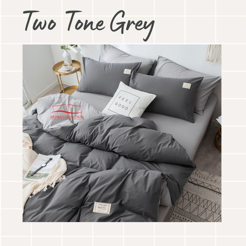 Bedcover Set Two Tone Grey Polos Tanpa Embos