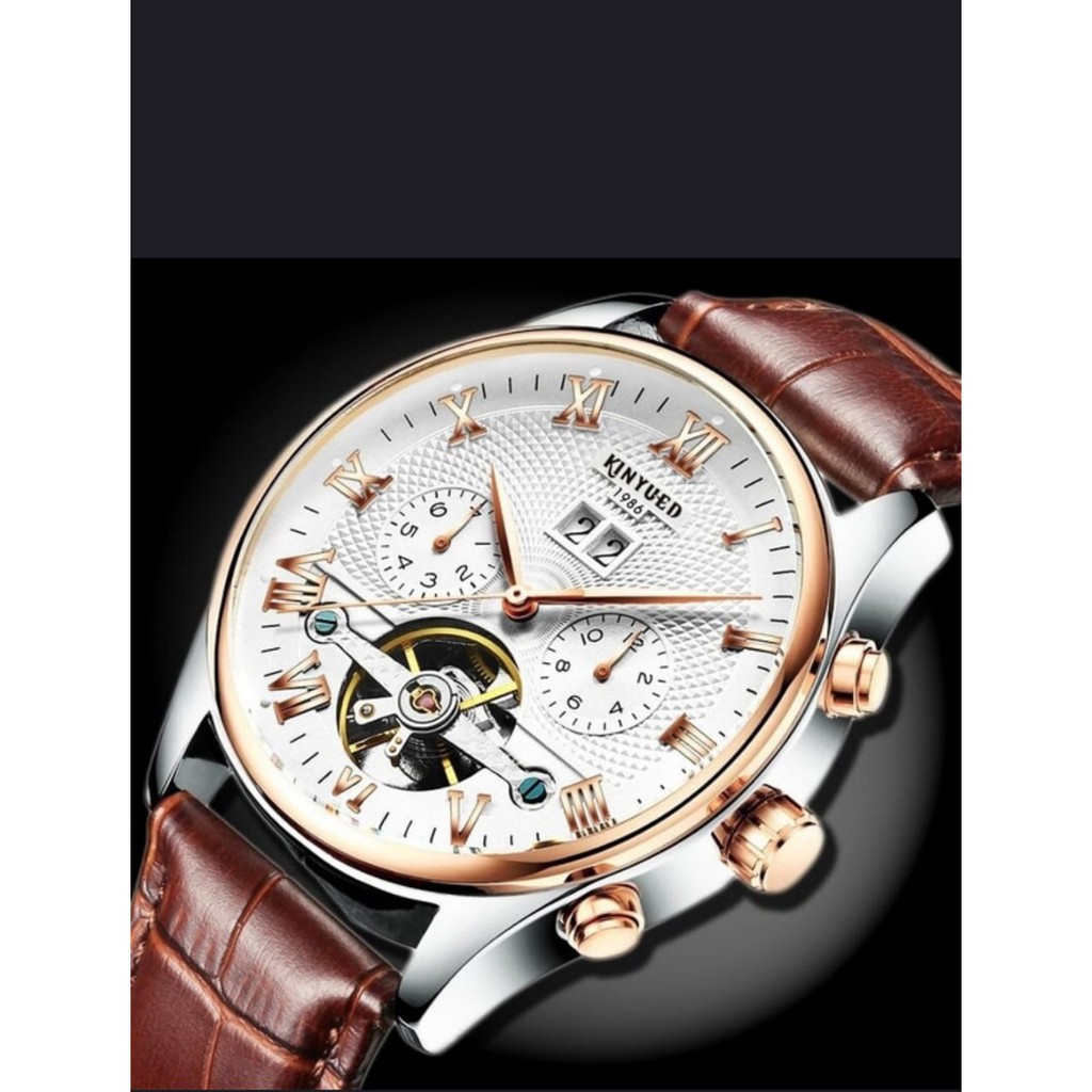 

Kinyued Hollow Tourbilon Automatic Mecanical, Week Display, Calender, month Display, Waterproof 30 M