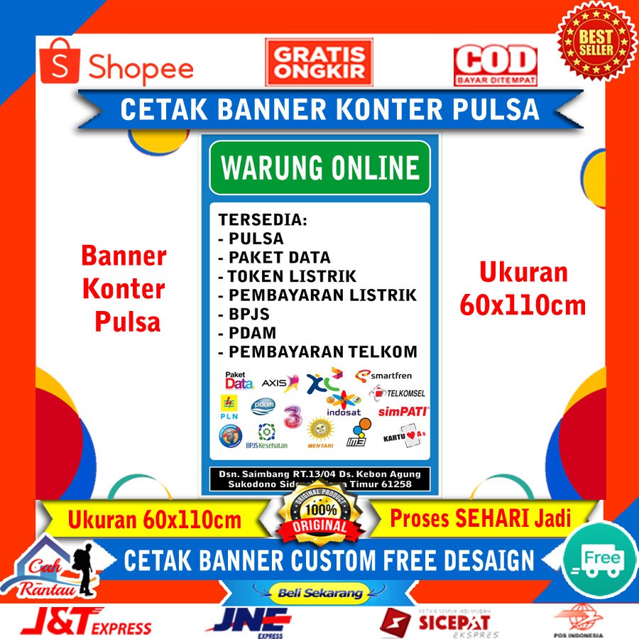 Cetak Banner Konter Pulsa Free Design Spanduk Backdrop Baliho Toko Warung Usaha Warkop Warteg Murah