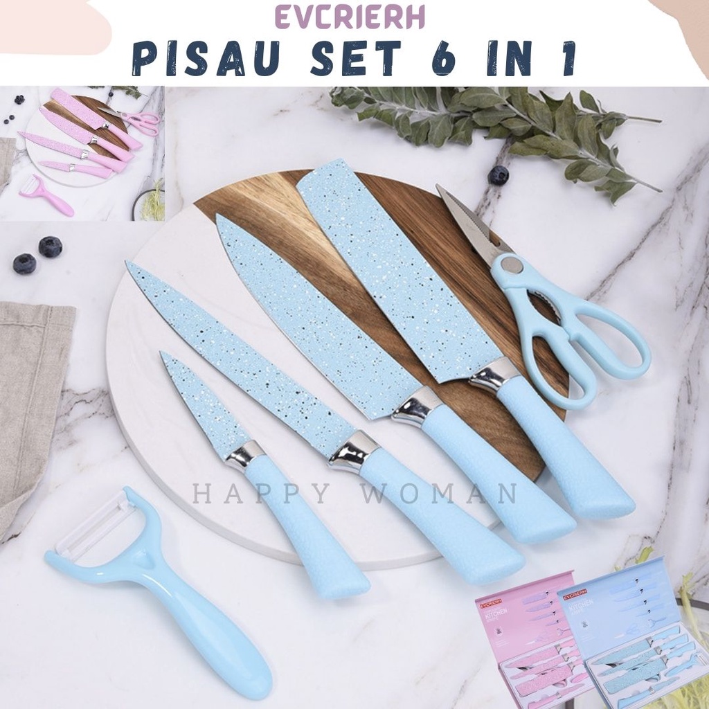 Pisau Set Keramik 6 in 1 Premium Dilapisi Anti Lengket Peralatan Masak Pisau Set