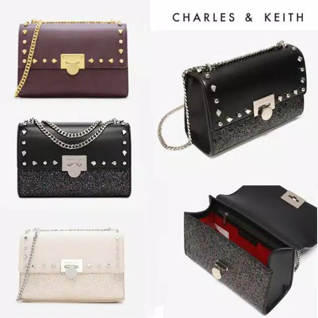 Tas charles and keith rantai original slempang slingbag glitter