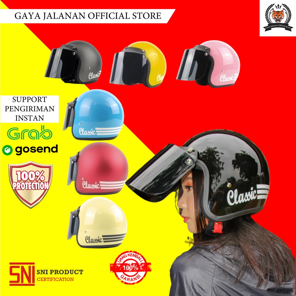 Helm Classic Bogo Remaja Pria Wanita Dewasa Retro SNI Open Face Klasik Helem Motor Cewek Cowok A5