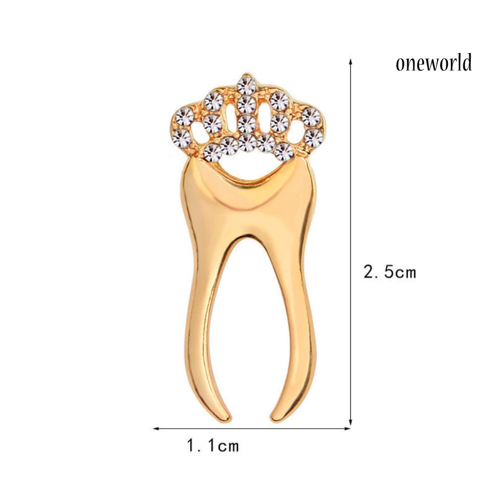 OW@ Cute Unisex Rhinestone Inlaid Crown Tooth Shaped Brooch Pin Shirt Collar Badge