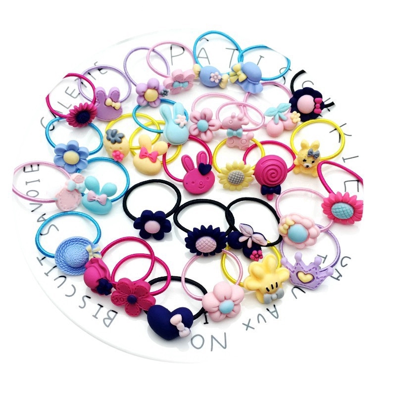 20pcs/Bag Cartoon Children Hair Bands,Kids Flower Bow Elastic Rubber Hair Tie,Small Cute Hair Ropes