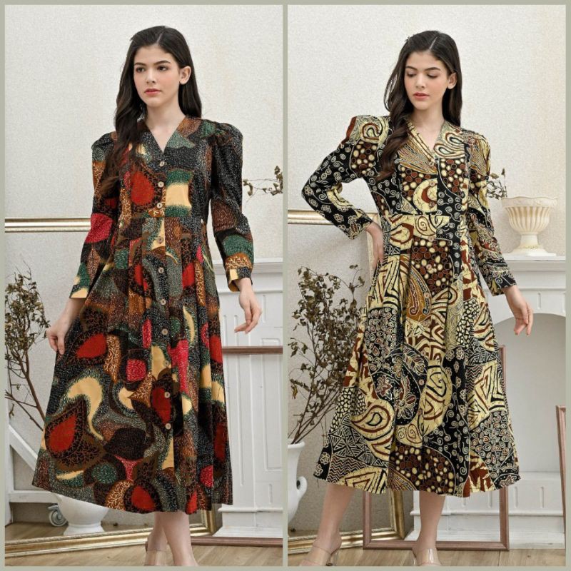 Dress Batik Wanita 258 Series /Batik Modern /Dress Batik Panjang/ Baju Lebaran