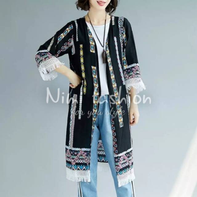 CARDIGAN BOHEMIAN PANJANG / CARDIGAN FRINGE WANITA / OUTERS / CARDIGAN ETNIK PANJANG / READY STOCK