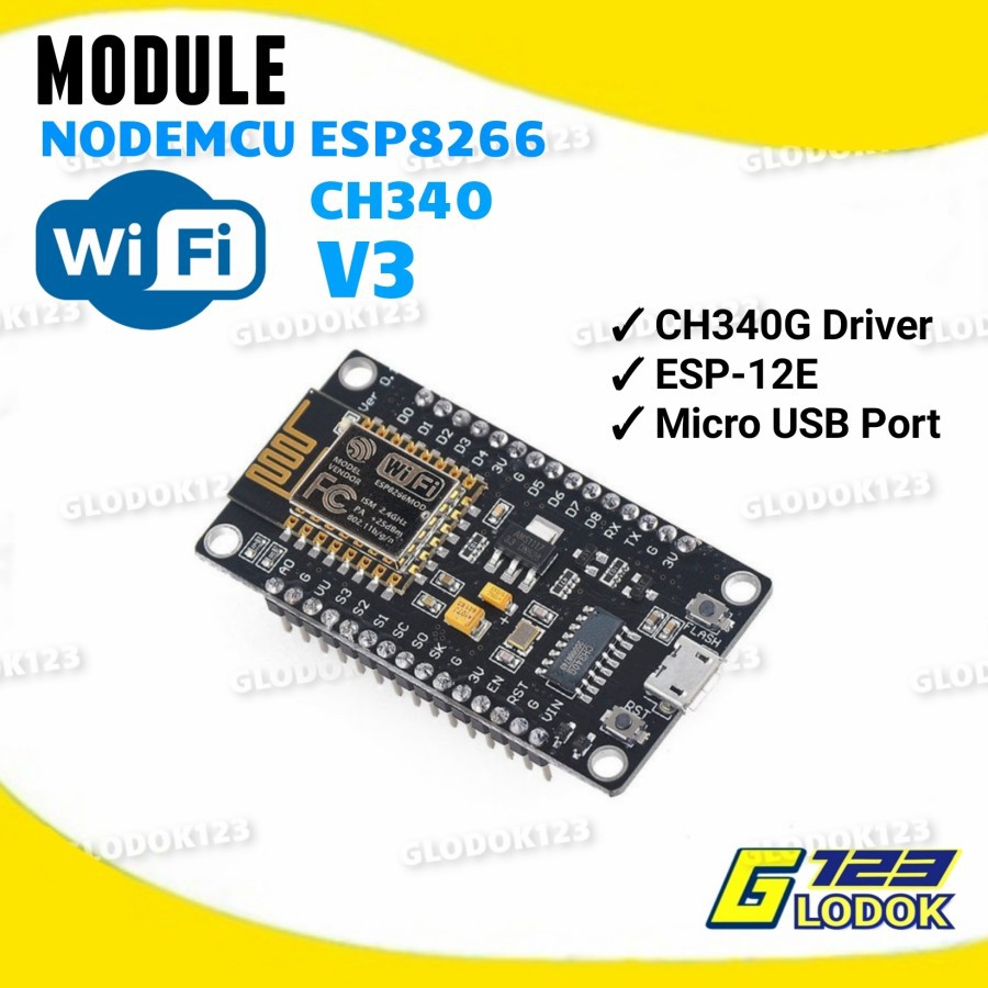 NodeMcu LUA Wifi V3 4mb 32Mbits CH340 Flash ESP8266 ESP12 Board Module