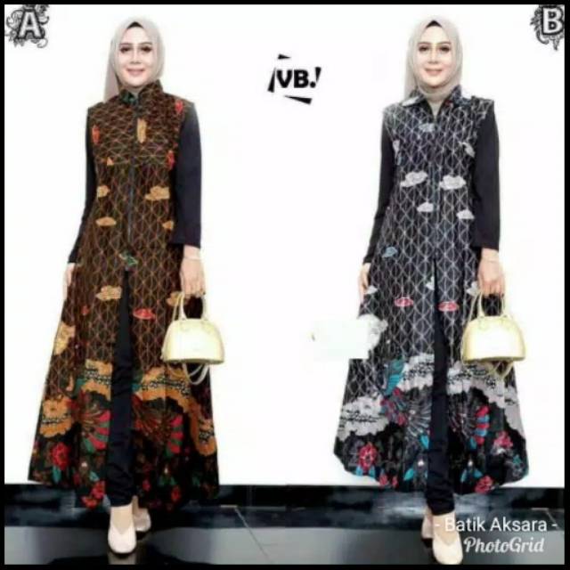 Maxi Cardi 3 Keong Genes Batik Sogan Outer Long Vest Rompi Ootd Fashion Panjang Motif Terong Shopee Indonesia