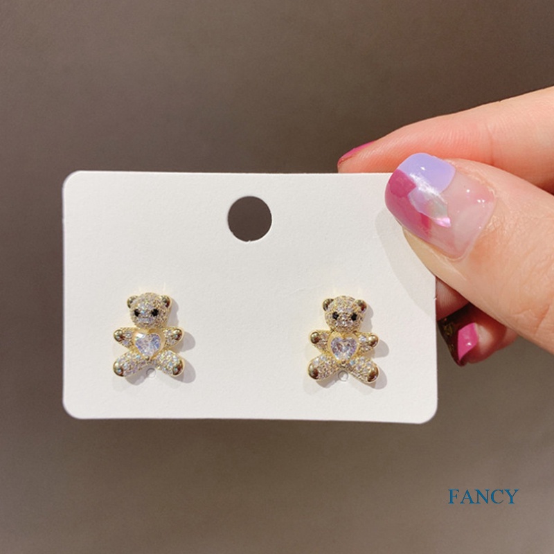 Anting Stud Kristal Bentuk Beruang Kecil Gaya Korea