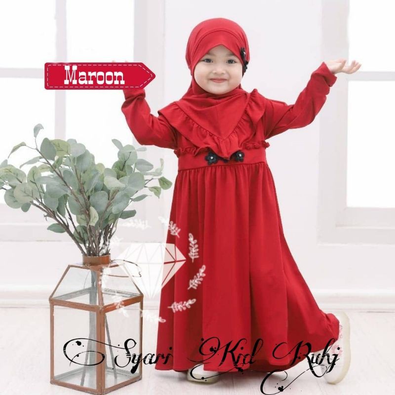 SYARI RUHI KID ANAK, MOSCREPE, GAMIS HIJAB MUSLIM, DRESS MAXY