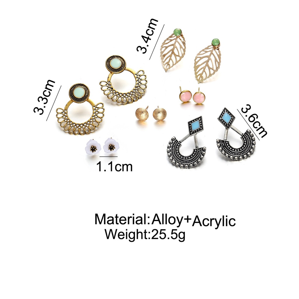 6 Pasang / set Anting Tusuk Gantung Desain Bunga / Daun Hollow Gaya Bohemian / Retro / Etnik Untuk Wanita