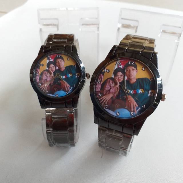 Jam Tangan Custom Rantai Hitam Kaca Datar Elegan