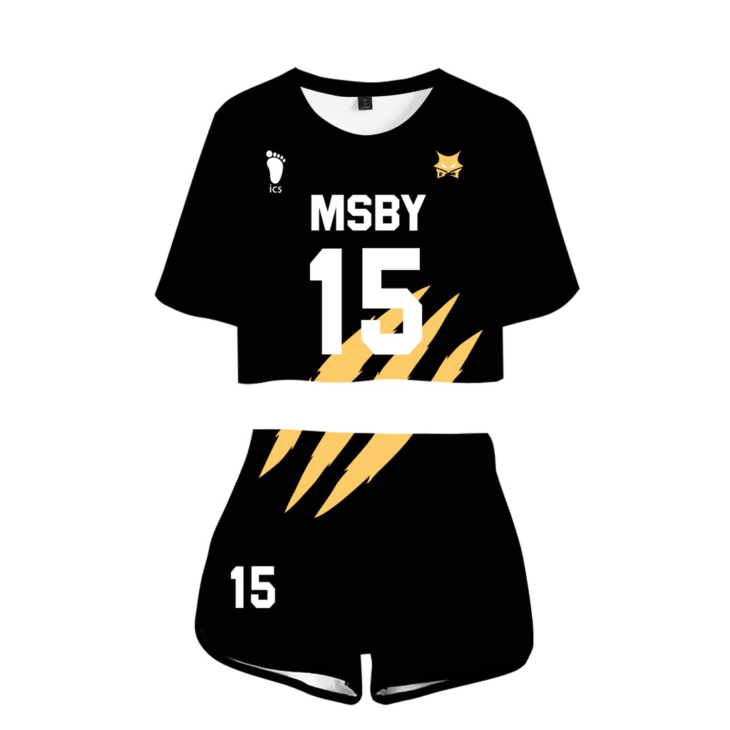 Jersey Crop Top Shorts Setelan Baju Costume Anime Haikyuu  MSBY Team Vollyball