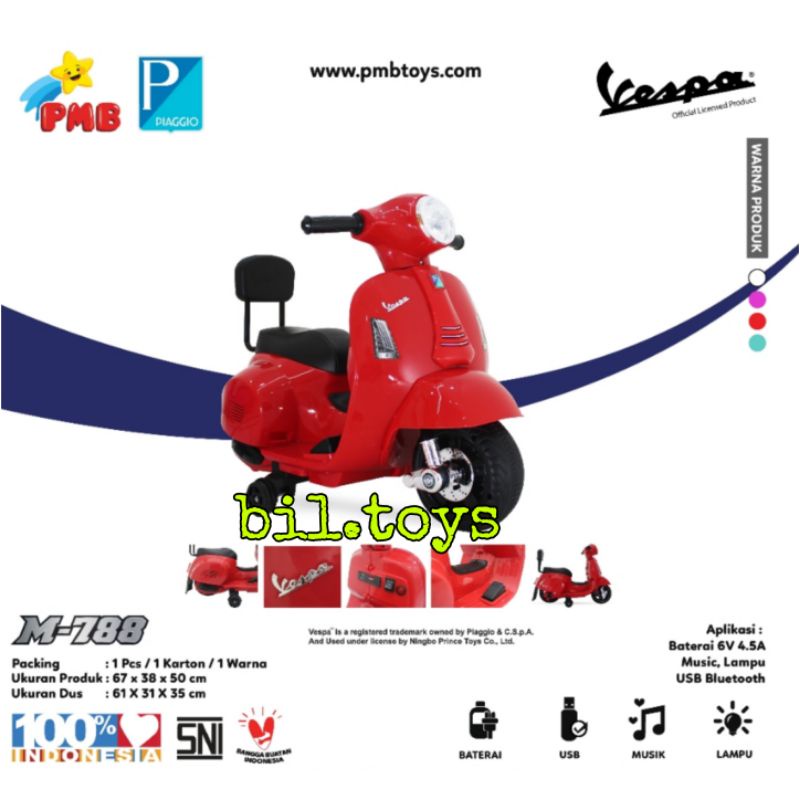 MAINAN ANAK MOTOR AKI ACCU VESPA SCOOTER VINTAGE CLASSIC PMB M788 M-788 LISENSI RESMI VESPA