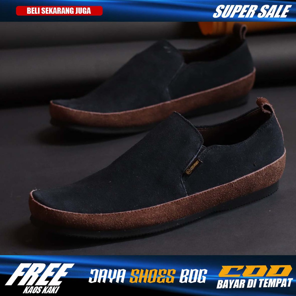 PROMO Sepatu Casual Slip On Pria Kulit Asli Suede Selop Santai Original Distro Keren Kekinian