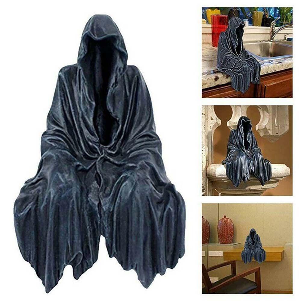 [Elegan] Patung Grim Reaper Hitam Resin Kerajinan Gamis Hitam Nightcrawler Hantu Dekorasi Rumah Ornamen Patung