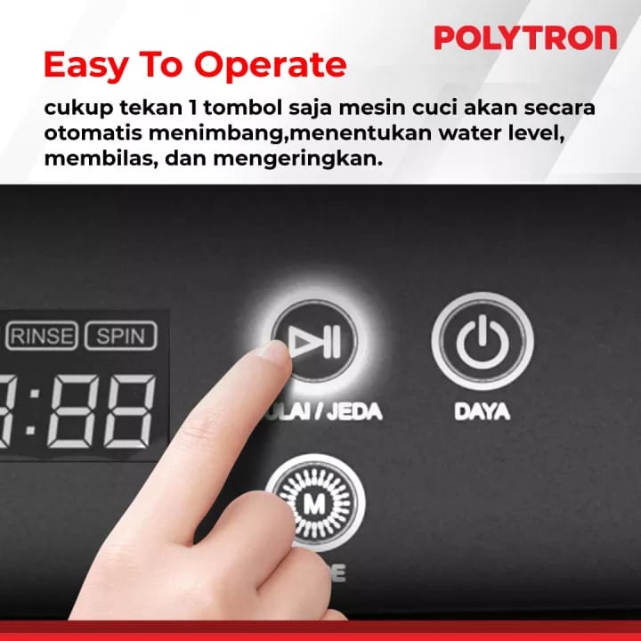 Polytron Mesin Cuci 1 Tabung 7,5Kg Top Loading PAW 75518 Tempered Glass