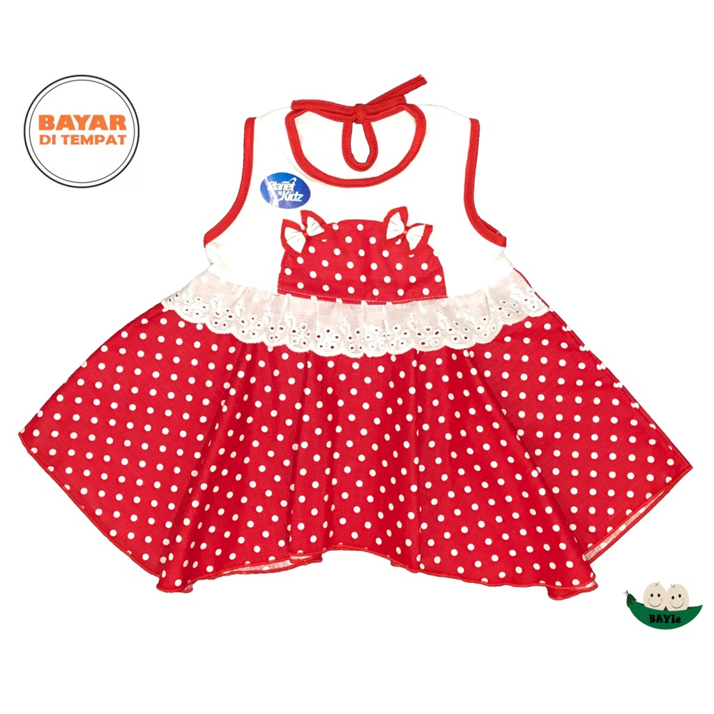 BAYIe - Baju bayi Perempuan Dress motif POLKADOT RENDA PLANET KIDS usia 0 -12 bulan/Baju Cewek